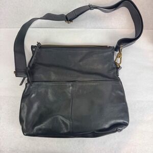 Margot New York Black Pebbled Leather Crossbody Bag Antique Brass Hardware